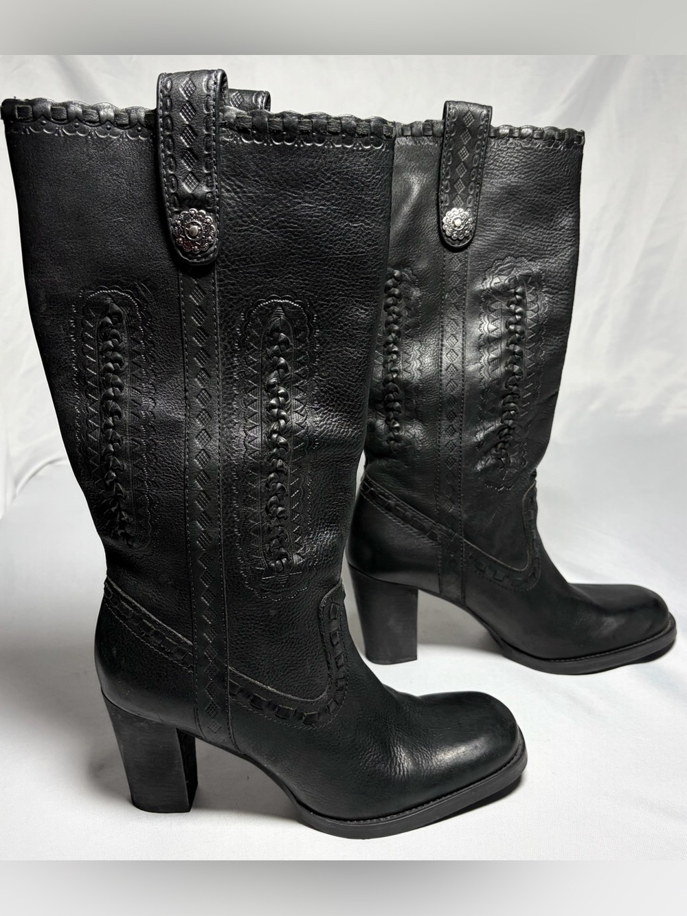 Gianni Bini Buckaroo Leather Western Style Heeled Boots Women's 7M Indie Boho